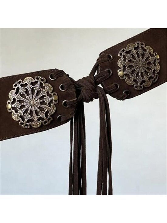 Women\'s Vintage Disc Renaissance Corset Suede-Cinch-Belt with Tassel main image 5